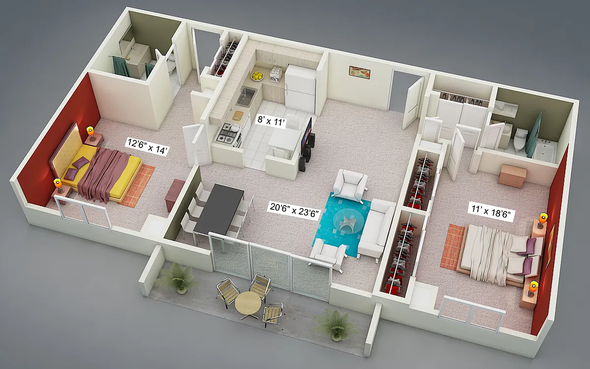 Floor plan Two Bedroom Two Bath Split Suite
