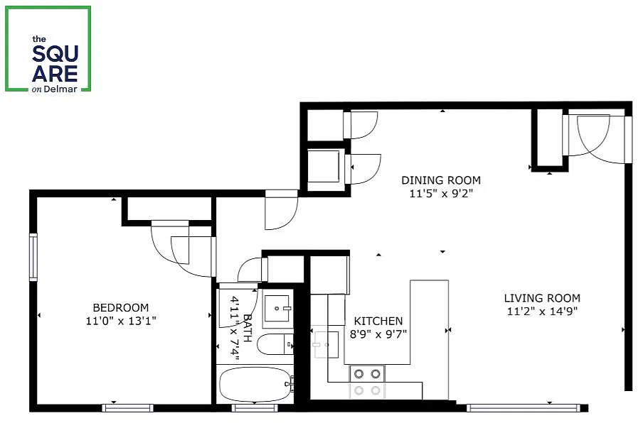 Floor plan Delcrest 1 Bedroom