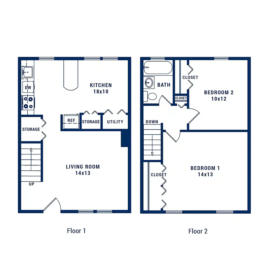 Floor plan 2 Bedroom 1 Bath C