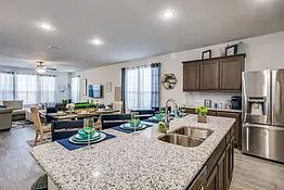 Spacious open concept kitchen, dining and living room.
