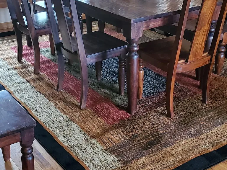 Dining table and chairs/bench (seats 8)