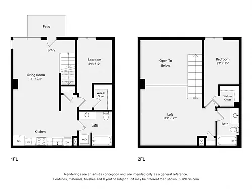 Floor plan Two Bedroom & Loft W01B