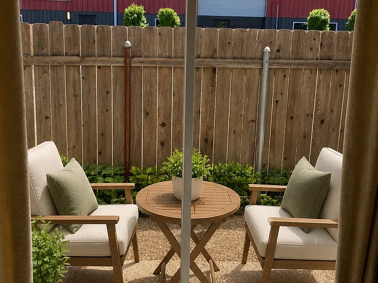 Enjoy your own private fenced patio, offering additional outdoor living space just steps from the main living area.