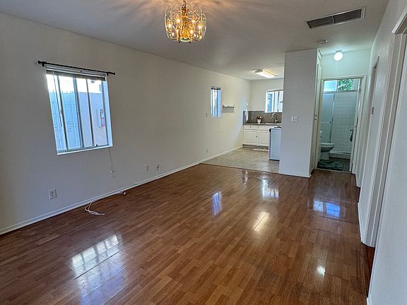View from living room to kitchen and bathroom