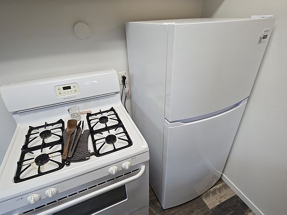 Refrigerator and stove.