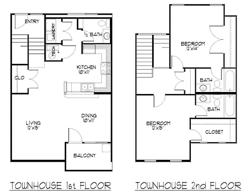 Floor plan 2 Bedroom 1309 SF