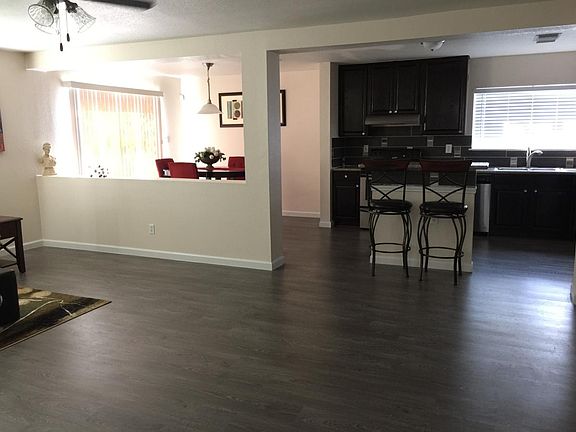 view from living room to kitchen