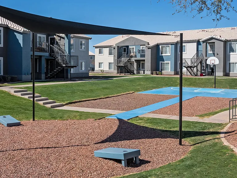 Hone your aim with a basketball hoop or perfect your aim in cornhole.