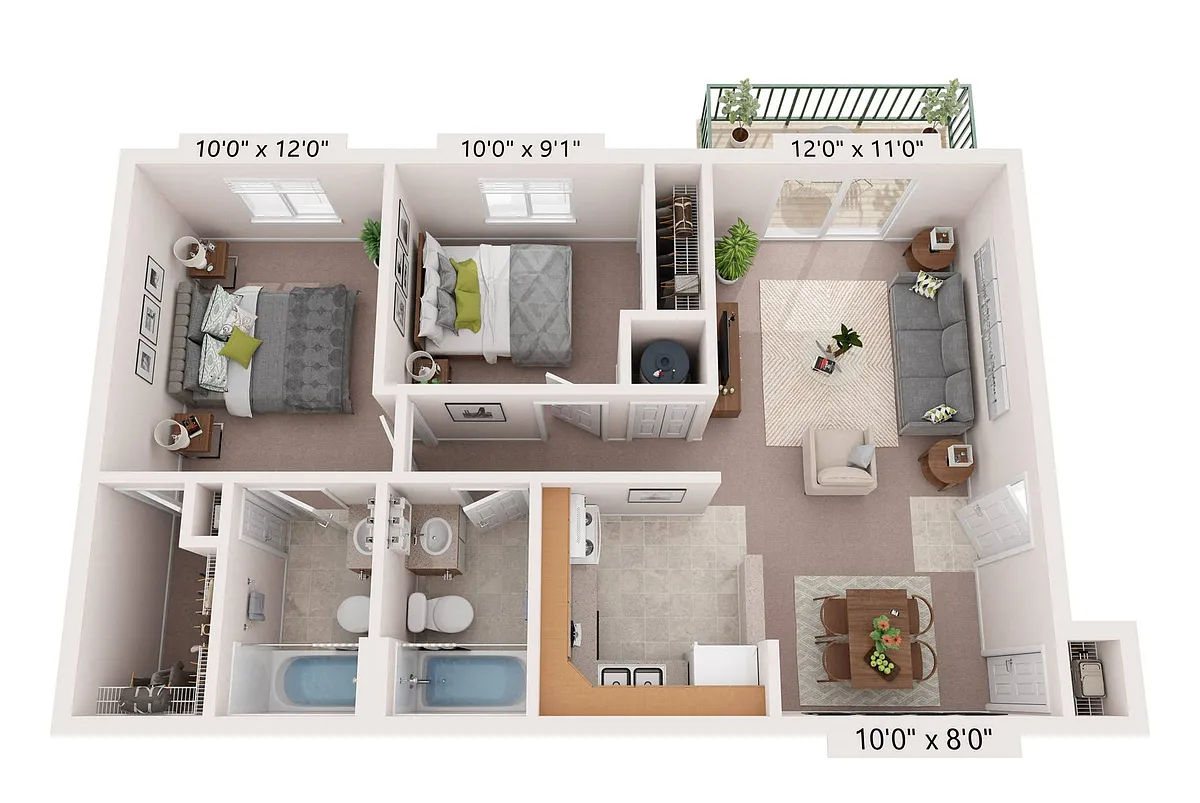 Floor plan 2 BRM 2BTH