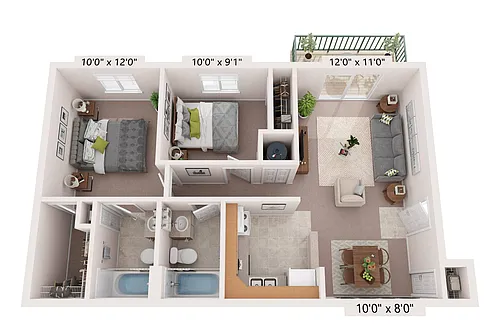 Floor plan 2 BRM 2BTH