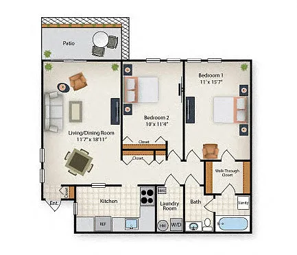 Floor plan Two Bedroom One Bathroom
