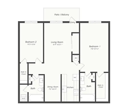 Floor plan 1B2 | 2 Bed | 2 Bath