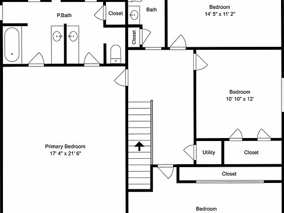 2F Floor Plan: Primary Bedroom with full bath and double sinks, double closets; 3 bedrooms, all with walk-in closets; 1 full bathroom.