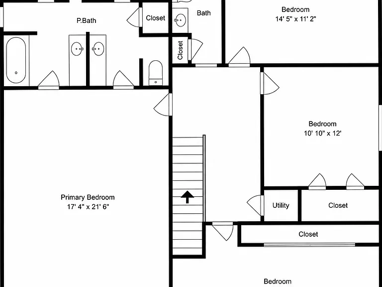 2F Floor Plan: Primary Bedroom with full bath and double sinks, double closets; 3 bedrooms, all with walk-in closets; 1 full bathroom.