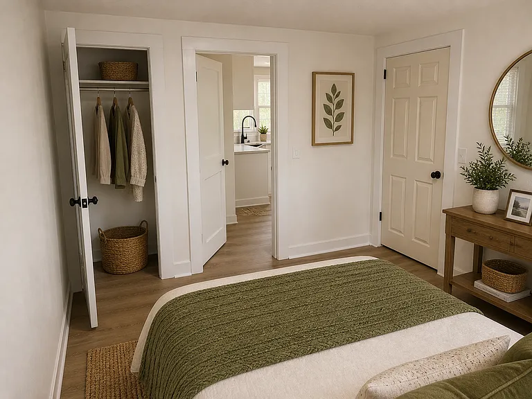 Clean layout with closet access and easy flow between bedroom and main living space.