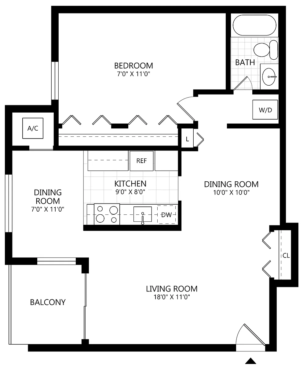 Floor plan 1 Bed/1 Bath-A2