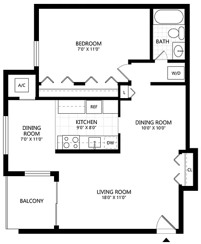 Floor plan 1 Bed/1 Bath-A2