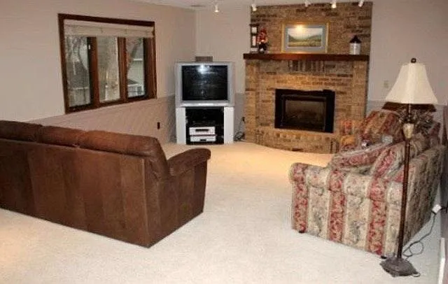 Lower level family room with fireplace