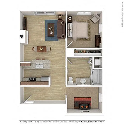 Floor plan 1 Bed 1 Bath A6