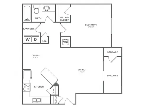 Floor plan One Bedroom, One Bath (760 SF)