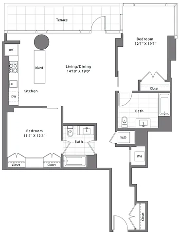 Floor plan 2 Bed - 2 Bath | B05A