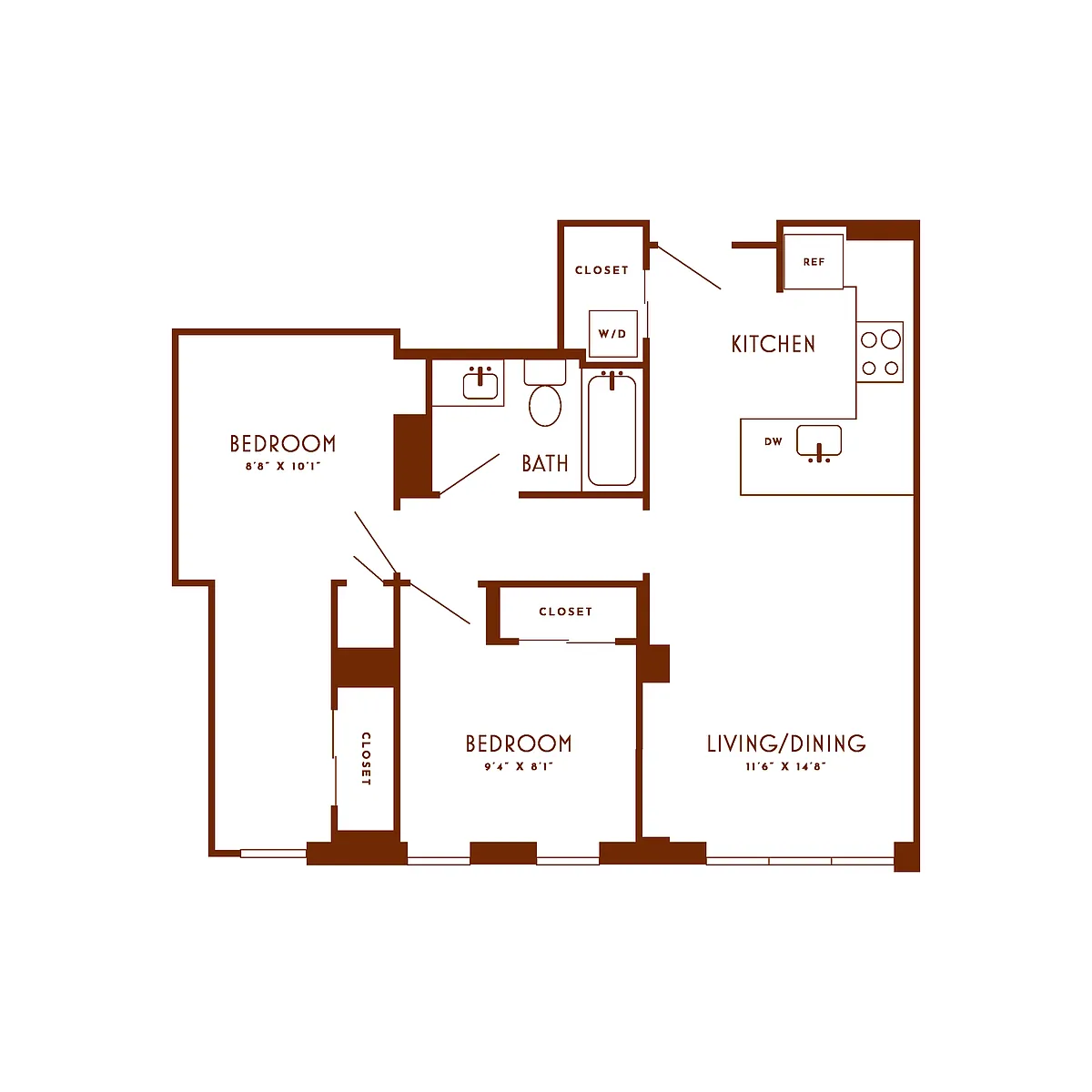 Floor plan 2 Bed/1 Bath-C4