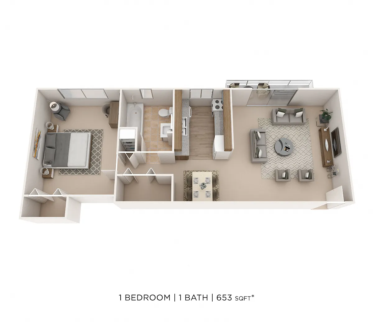 Floor plan One Bedroom-653 sqft