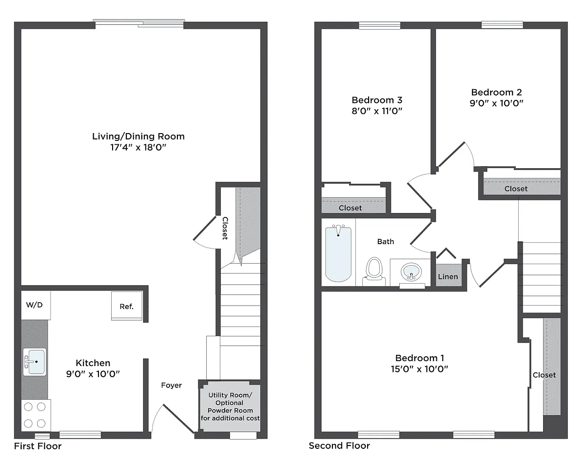 Floor plan Three Bedroom Townhome