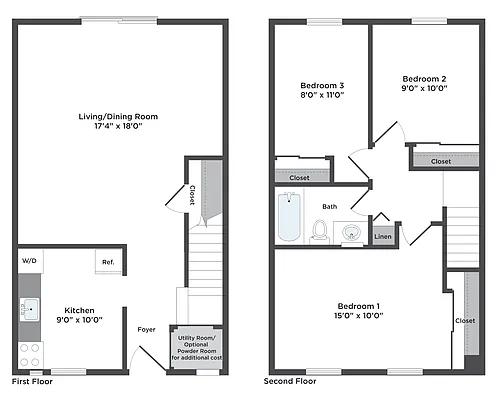 Floor plan Three Bedroom Townhome