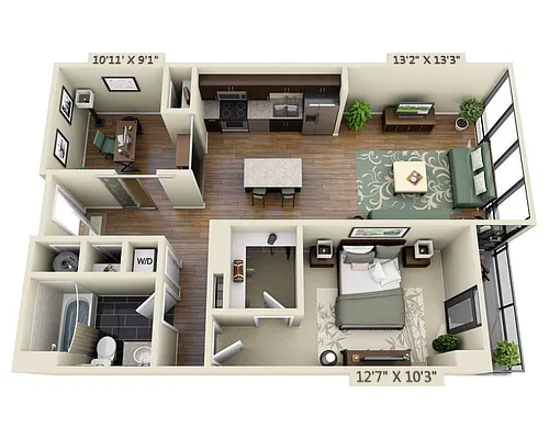 Floor plan One Bedroom Den A1BD