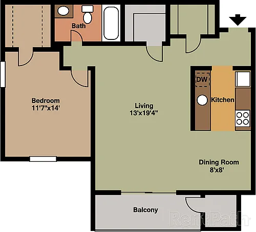 Floor plan 101 - 1 Bdrm, 1 Bath