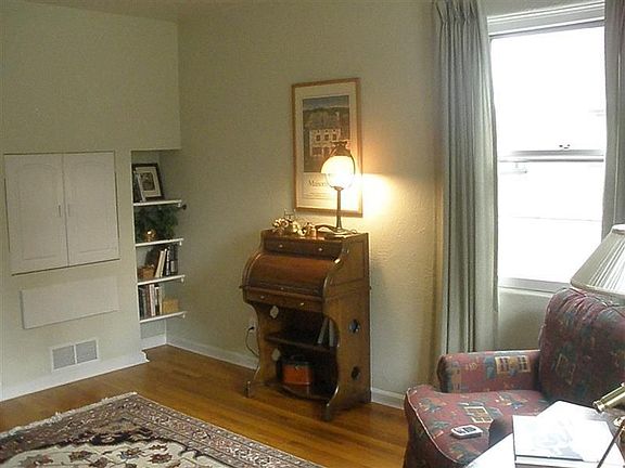 Living room with built in bookcase