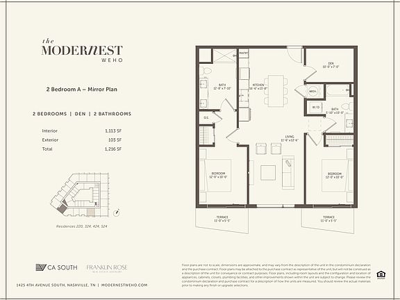 Modernest WeHo 2 Bedroom A - Mirror Plan