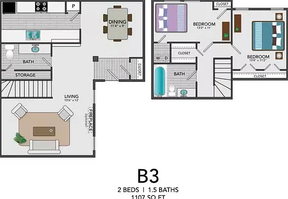 B3 - 2BD, 1.5BA - 1107SF B3 - 2BD, 1.5BA - 1107SF