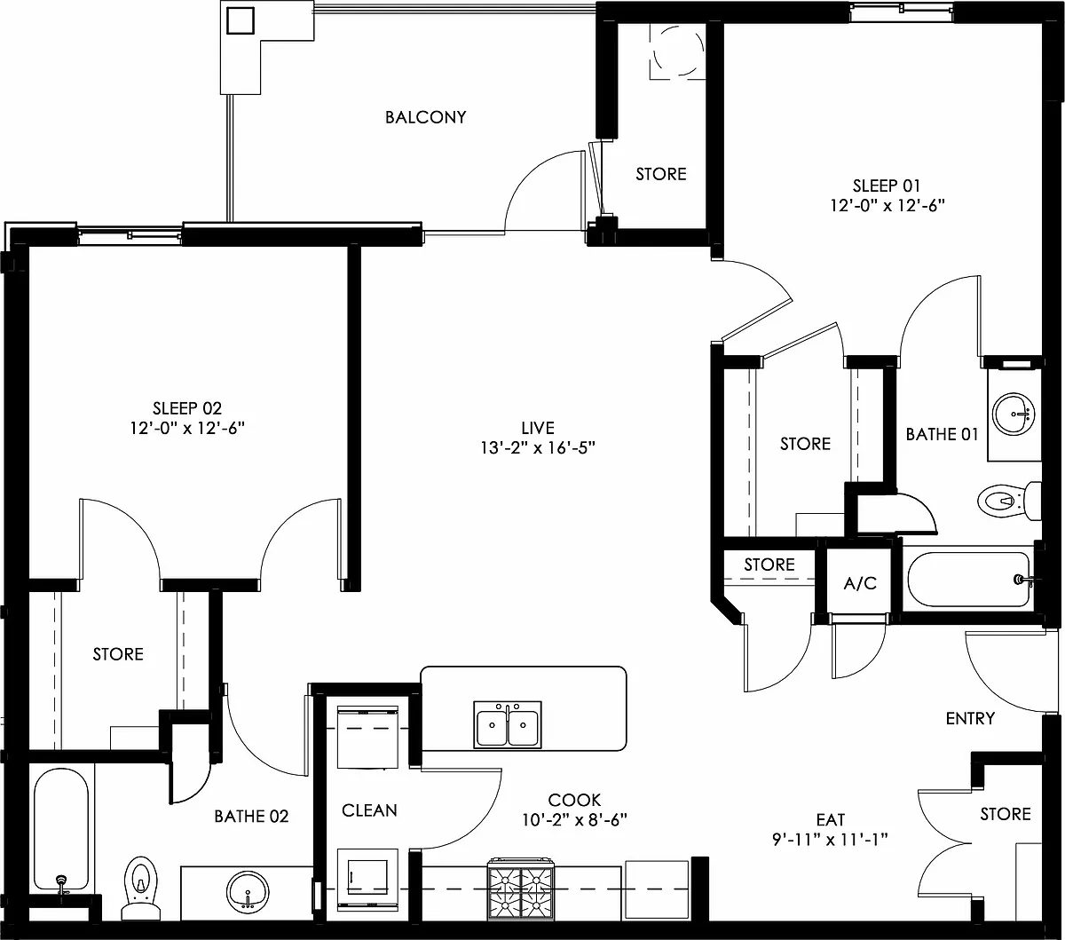 Floor plan Two Bedroom/Two Bath