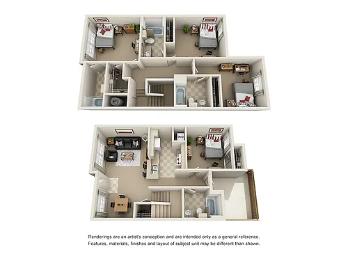 Floor plan 2 Bed 2 Bath Townhome Plus