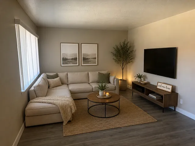 Spacious Living room area with lots of natural lighting.
