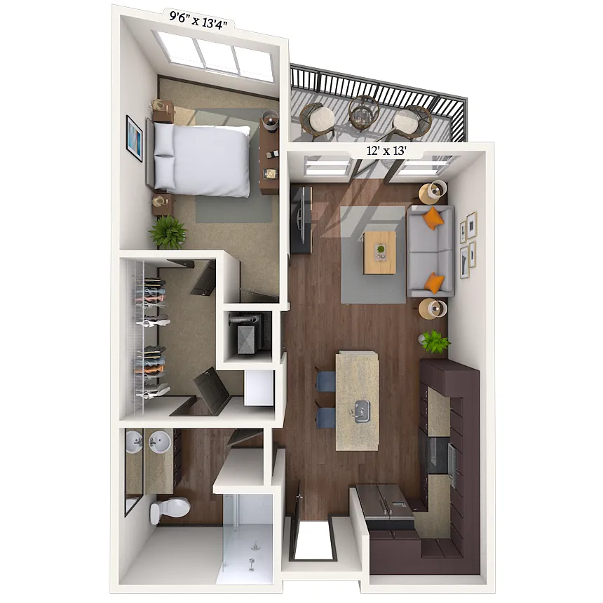 Floor plan Traditional 1x1 667-818 SF