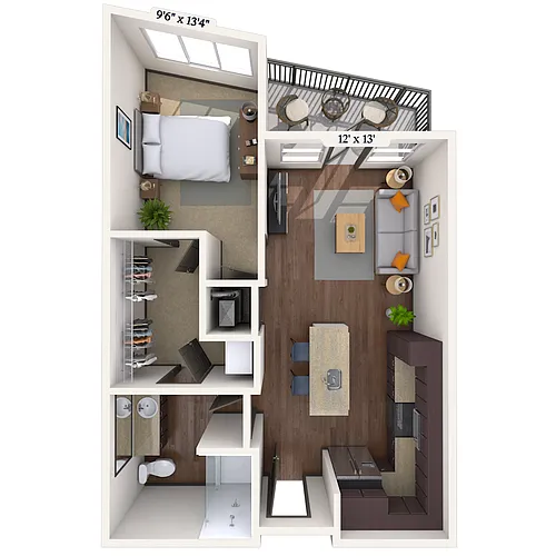 Floor plan Traditional 1x1 667-818 SF