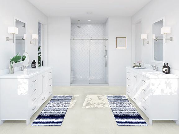 Primary bath with glass-shower enclosure