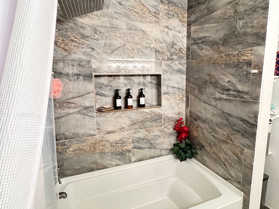 Guest Bath - Soaker Tub with Rain Shower Head, Nesting shelf for Toiletries