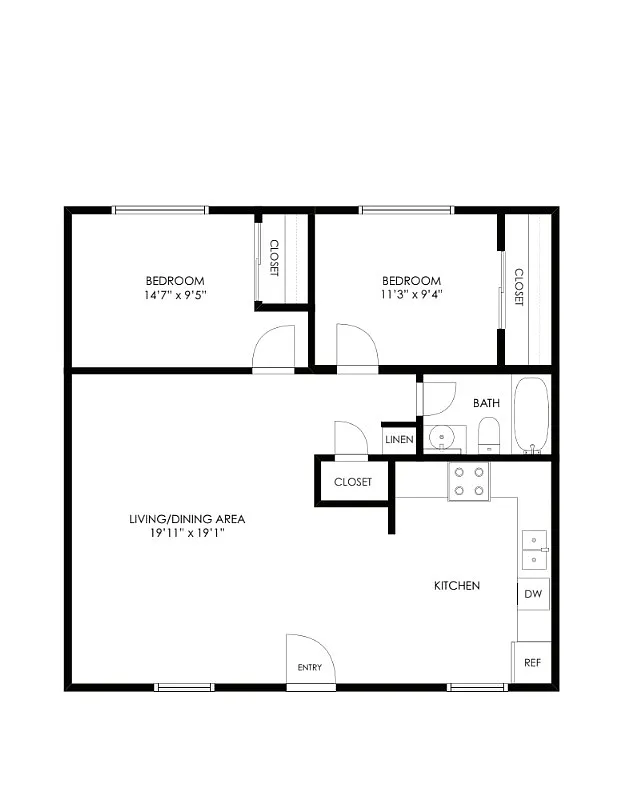 Floor plan 2 Bed 1 Bath