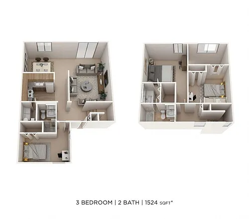 Floor plan Three Bedroom 2 Bath- 1,524 sqft