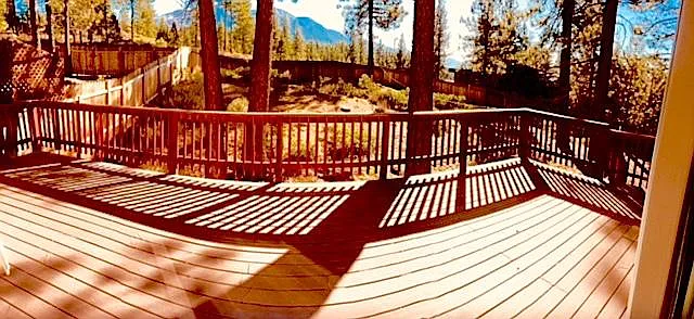 Rear deck with mountain views