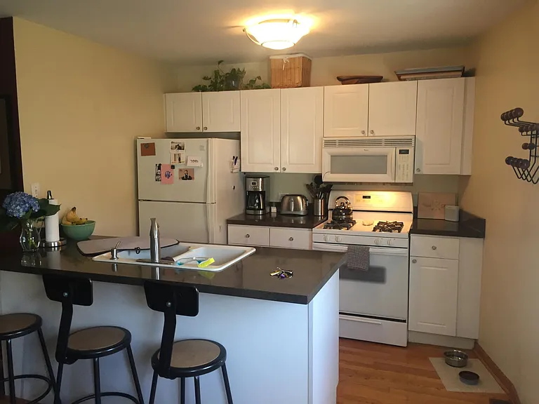 Kitchen has a spray faucet, built-in soap dispenser, dishwasher and disposal