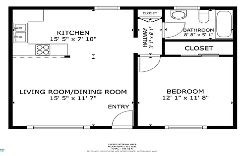 Floor plan 1 Bed 1 Bath Above Carport