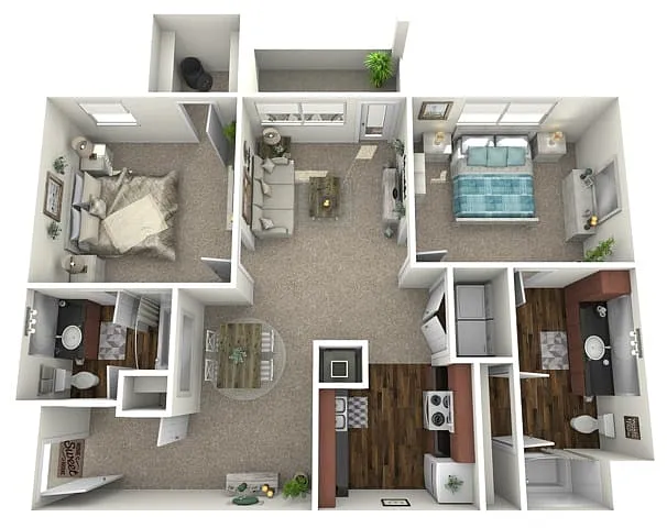 Floor plan 2 Bed, 2 Bath (60% Income Restricted)