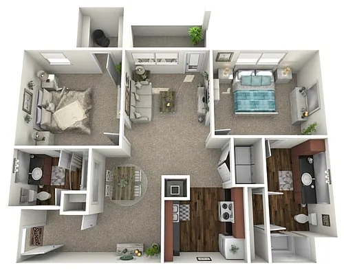 Floor plan 2 Bed, 2 Bath (60% Income Restricted)