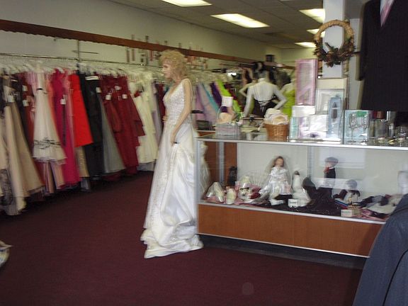 Formal dresses and accessories/ left side of store