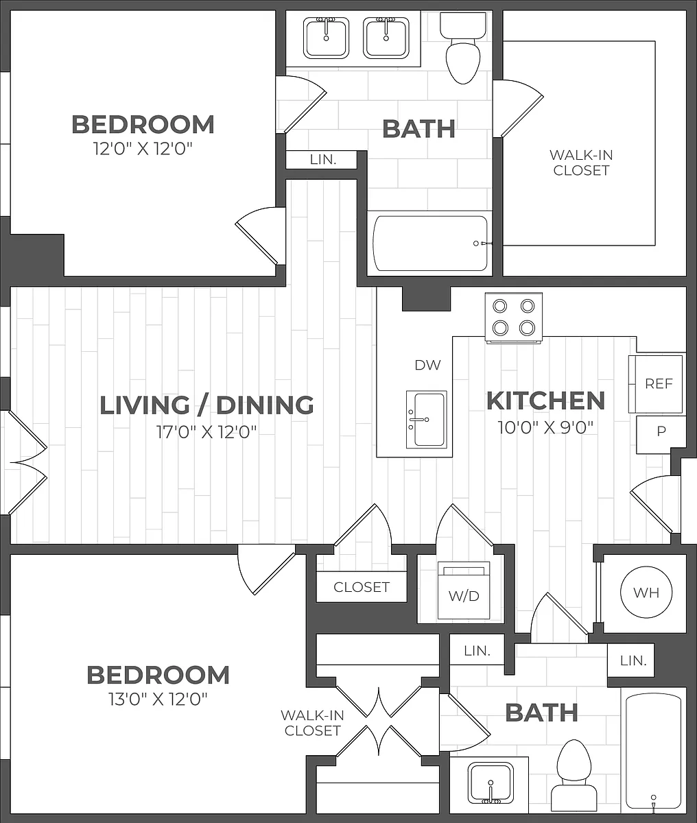 Floor plan 2 Bed/2 Bath-2B